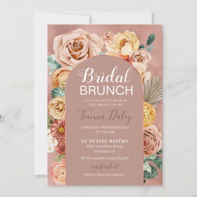 Convites Boho Fall Floral Bridal Brunch  (Frente)