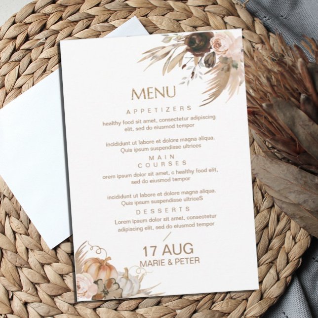 Convites Boho Fall Glitter Menu Weding (#zazzlemade #menuwedding #boho invitation #fall)
