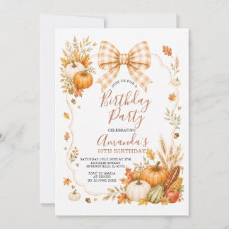 Convites Boho Fall Harvest Pumpkin Plaid Bow Girl Birthday