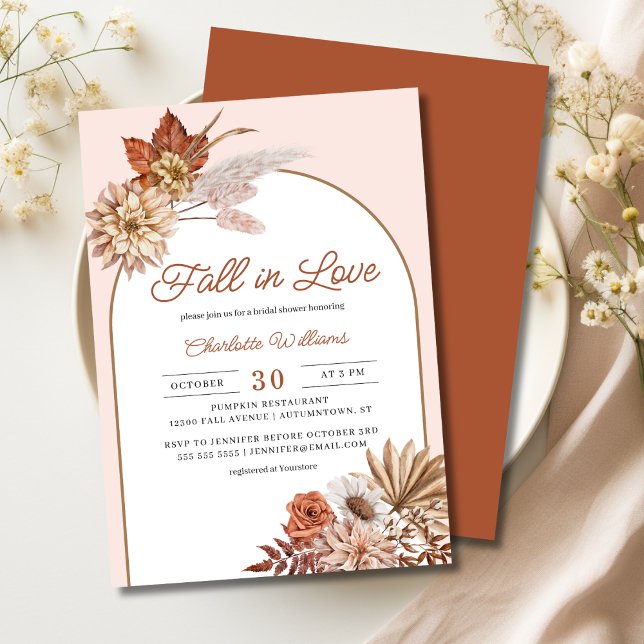 Convites Boho Fall in Love Floral Chá de panela (fall in love floral bridal invitation
)