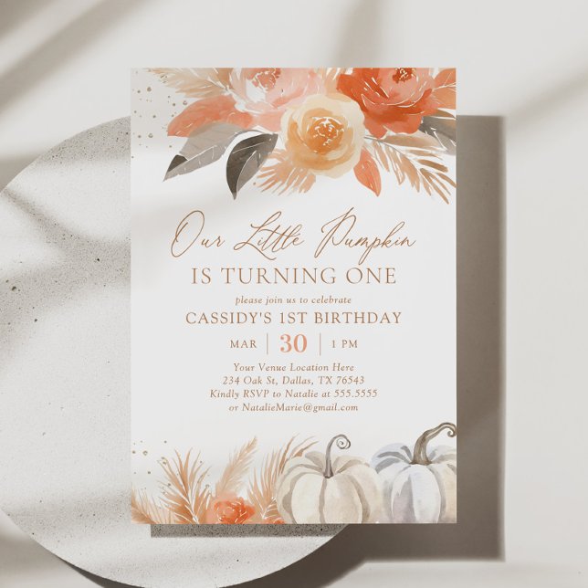 Convites Boho Fall Pampas Grass primeiro aniversario (Criador carregado)