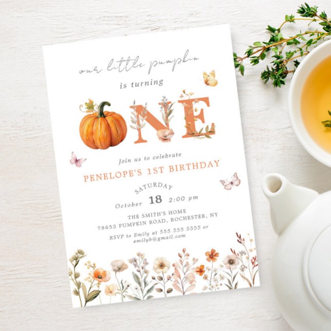 Convites Boho Fall Pumpkin primeiro aniversario de flor sel (Criador carregado)