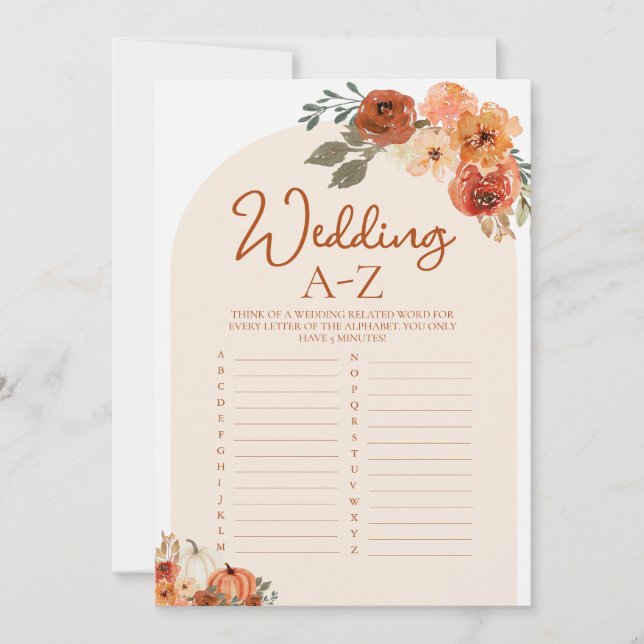 Convites Boho Fall Pumpkin Weding A-Z Jogo de Chá de panela (Frente)