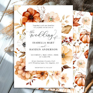 Convites Boho Fall Rust Beige Floral Pumpkin Casamento
