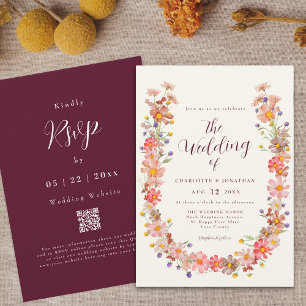 Convites Boho Fall Rustic Floral Código QR Casamento