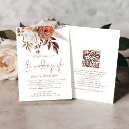 Convites Boho Fall Terracotta Florals Código QR Casamento