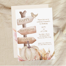 Convites Boho Fall White Pumpkin Girls Primeiro Aniversário