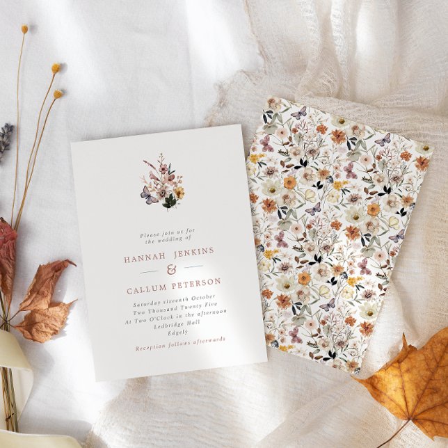 Convites Boho Fall Wild Flowers Casamento (Criador carregado)