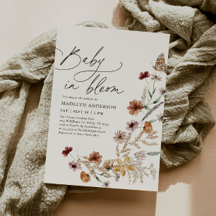 Convites Boho Fall Wildflower Baby in Bloom Chá de fraldas
