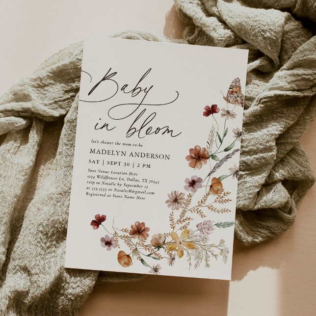 Convites Boho Fall Wildflower Baby in Bloom Chá de fraldas (Criador carregado)