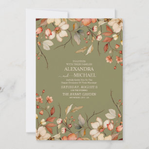 Convites Boho Fall Wildflower Green Wedding