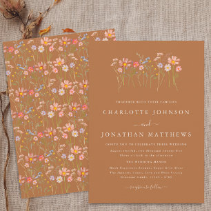 Convites Boho Fall Wildflower Meadow Brown Casamento Laranj