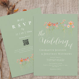 Convites Boho Fall Wildflower Sage Green Code Casamento