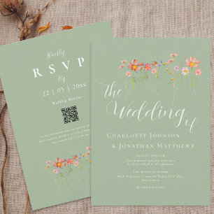 Convites Boho Fall Wildflower Sage Green Code Casamento