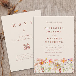 Convites Boho Fall Wildflower Terracotta Beige Weding