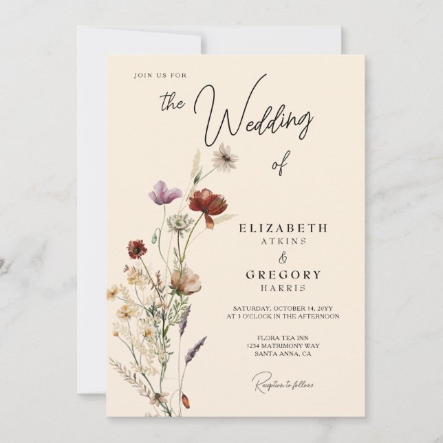 Convites Boho Fall Wildflower Wedding (Frente)