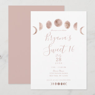 Convites Boho Fases da Lua Rosa Moderno Minimalista Doce 16