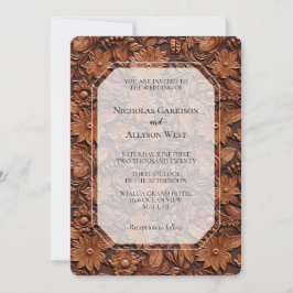 Convites Boho Faux Brown Leather Floral Casamento