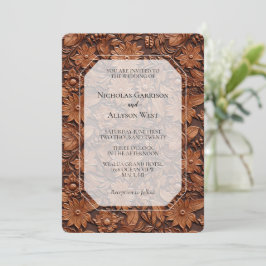 Convites Boho Faux Brown Leather Floral Casamento