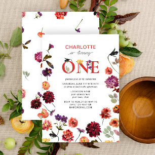 Convites Boho Faz Um Aniversário de 1 Ano Floral Aquarela