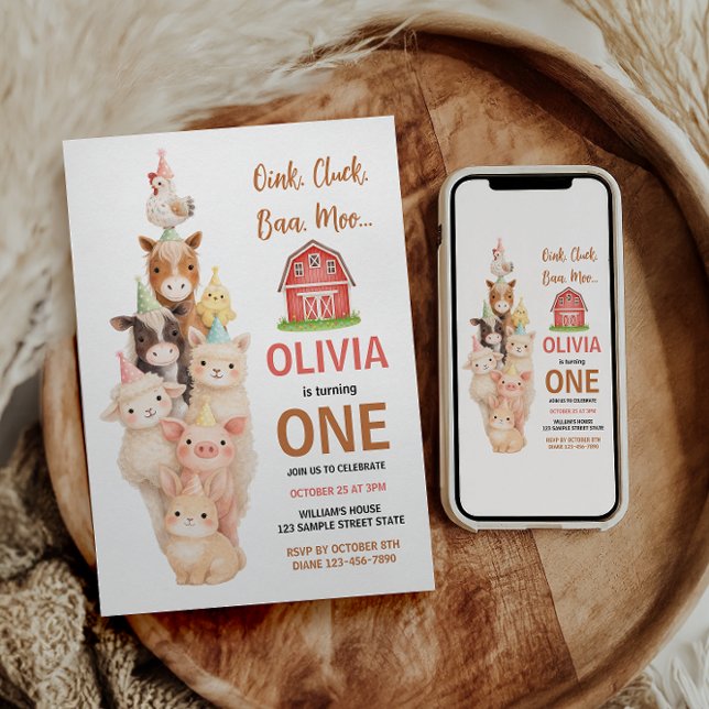 Convites Boho Fazenda Animal 1º Aniversário | Rústico Barny (Boho Farm Animal 1st Birthday |Cute Rustic Barnyad Invitation
)