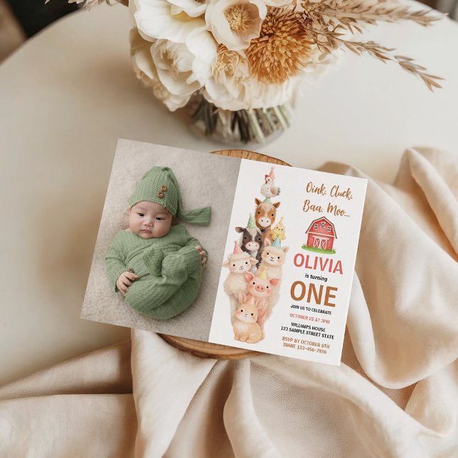 Convites Boho Fazenda Animal 1º Aniversário | Rústico Barny (Boho Farm Animal 1st Birthday |Cute Rustic Barnyad Invitation
)