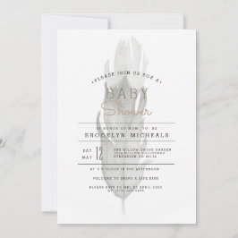 Convites Boho Feather | Chá de fraldas de aquarelas