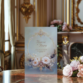 Convites Boho Feather Gold Oval Frame Purple Jewel Wedding