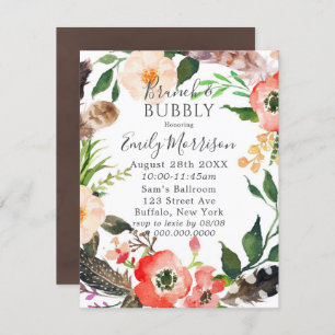 Convites Boho Feather Red Poppy Brunch e Bubble Invites