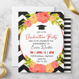 Convites Boho Feathers & Floral Wreath Graduation Party