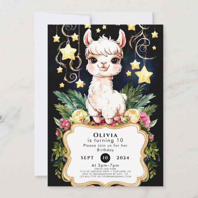 Convites Boho Fiesta Llama Birthday (Frente)