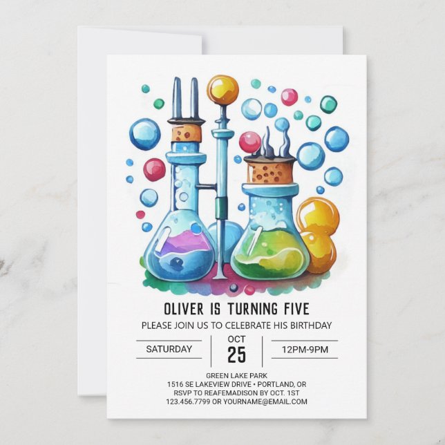 Convites Boho Flask Laboratory Scientist Aniversário (Frente)