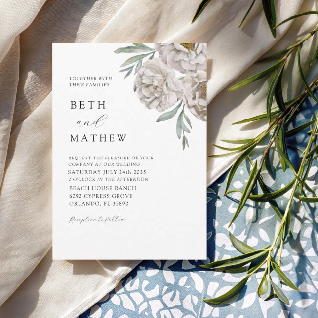 Convites Boho Floral Aquarela Branco Esmaecido (Criador carregado)