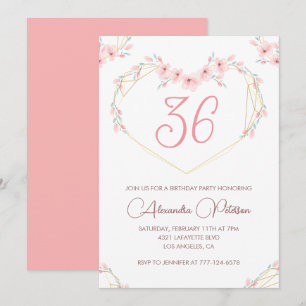 Convites Boho Floral Aquarela Rosa 36º aniversário
