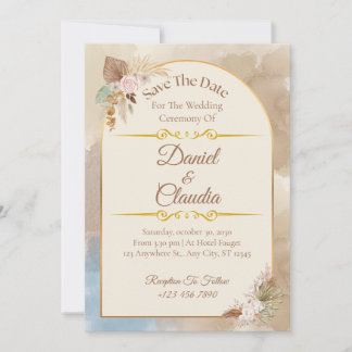Convites Boho Floral Arch Salva a Data - Casamento Elegante