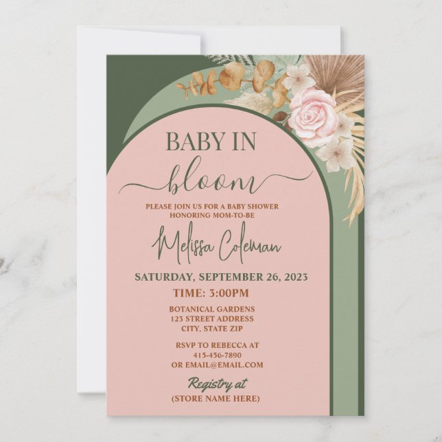 Convites Boho Floral Baby In Bloom Baby Shower  (Frente)