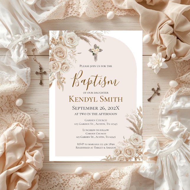 Convites Boho Floral Baptism  Invitation (Criador carregado)
