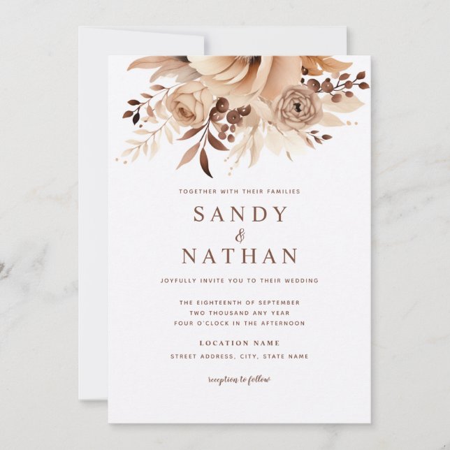 Convites Boho Floral Beige Invitation (Frente)