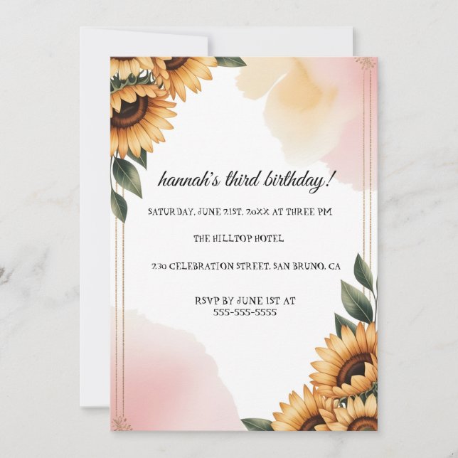 Convites Boho Floral Birthday Party Invitation | Custom Sun (Frente)