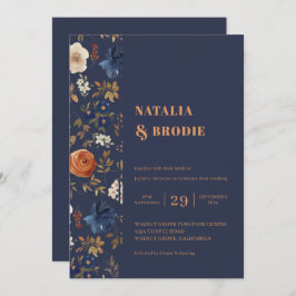 Convites Boho Floral Blue Rust Weding