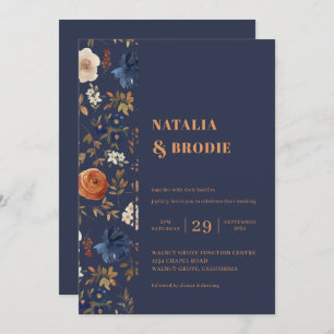 Convites Boho Floral Blue Rust Weding