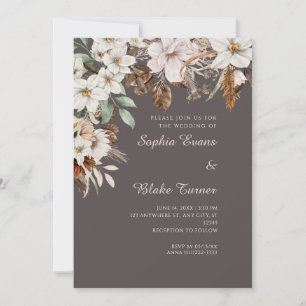 Convites Boho Floral Branco Cinza Cinzento Casamento de Out