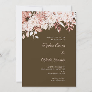 Convites Boho Floral Branco Inverno Café Marrom Casamento