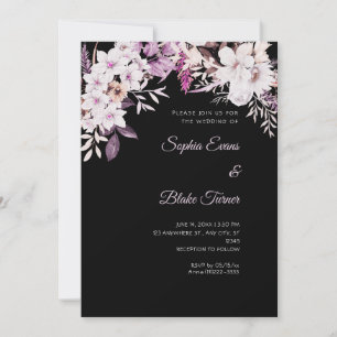 Convites Boho Floral Branco Inverno Casamento Preto