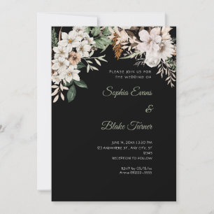 Convites Boho Floral Branco Inverno Casamento Preto