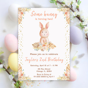 Convites Boho Floral Bunny Birthday