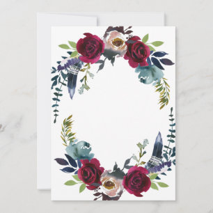 Convites Boho Floral Burgundy Marinho do Merlot VAZIO azul