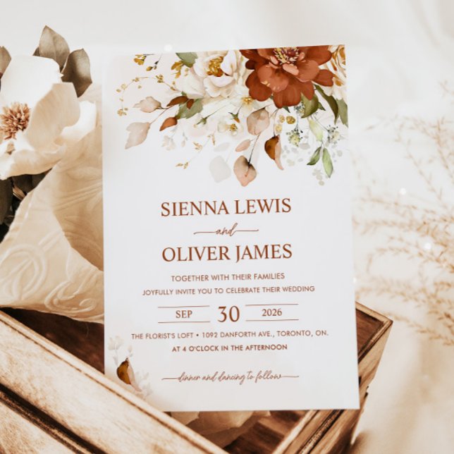 Convites Boho Floral Burnt Orange Terracotta Casamento (Criador carregado)