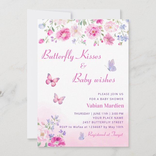 Convites Boho Floral Butterfly Chá de fraldas (Frente)