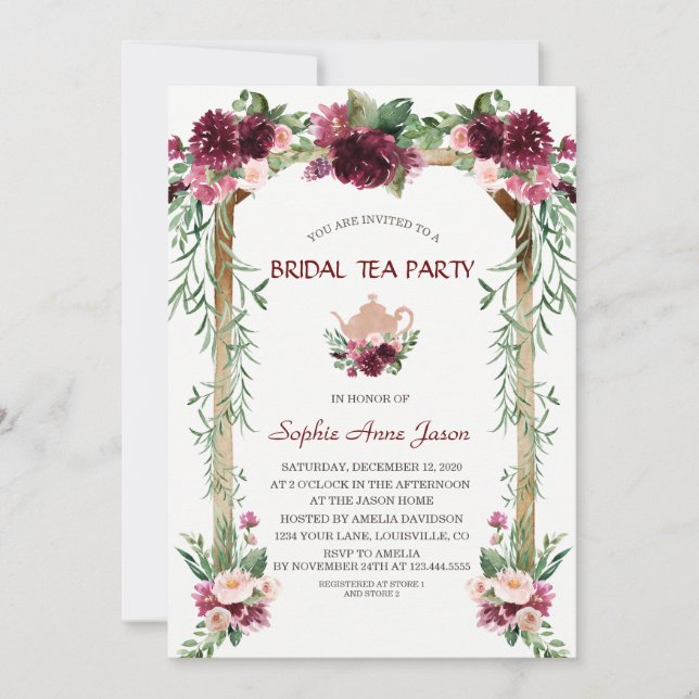 Convites Boho Floral Caiu Fall Bridal Tea Party (Frente)